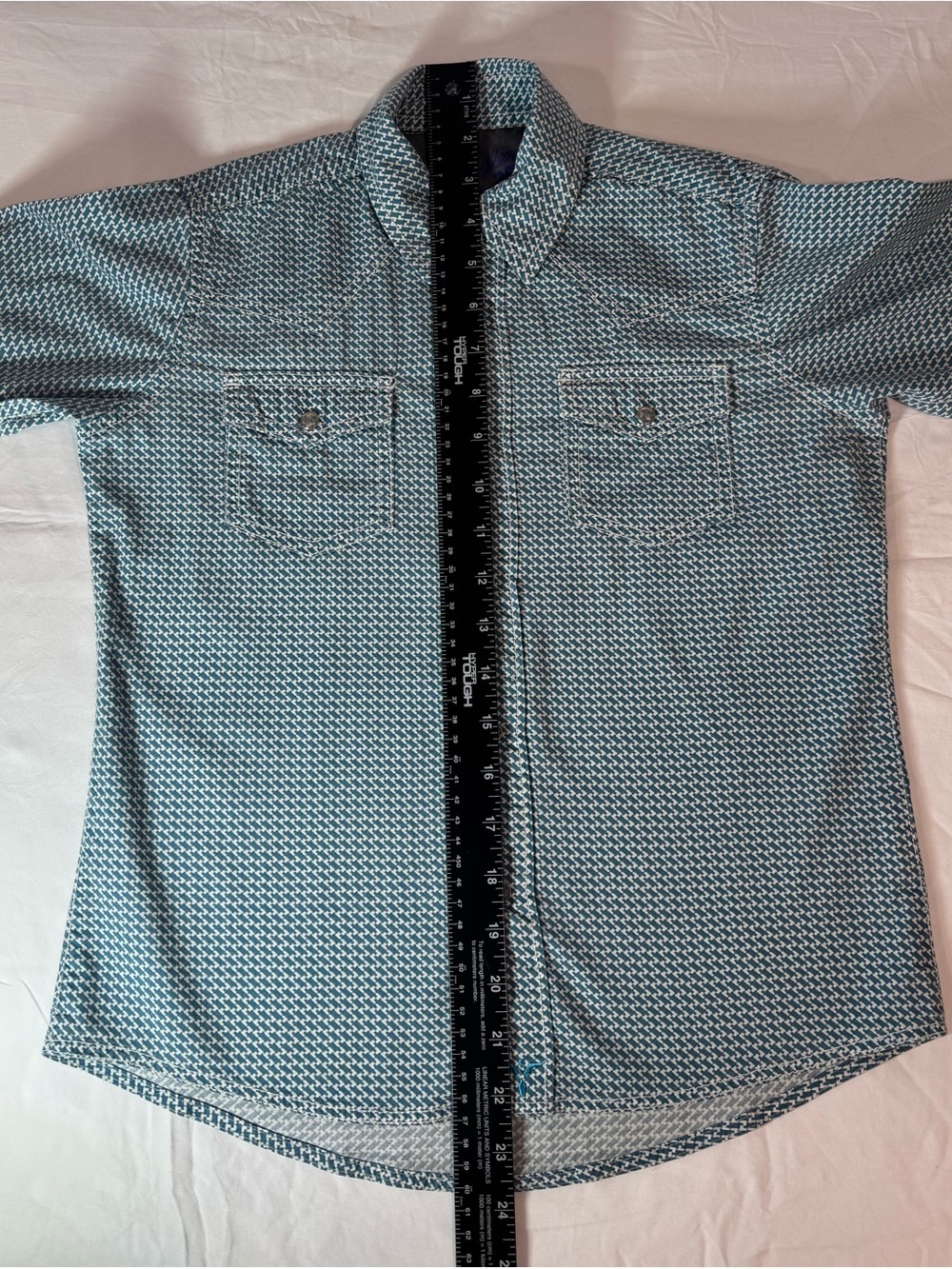 Wrangler 20X Boys M Competition Pearl Snap Western Shirt Teal Geometric - Picture 3 of 16